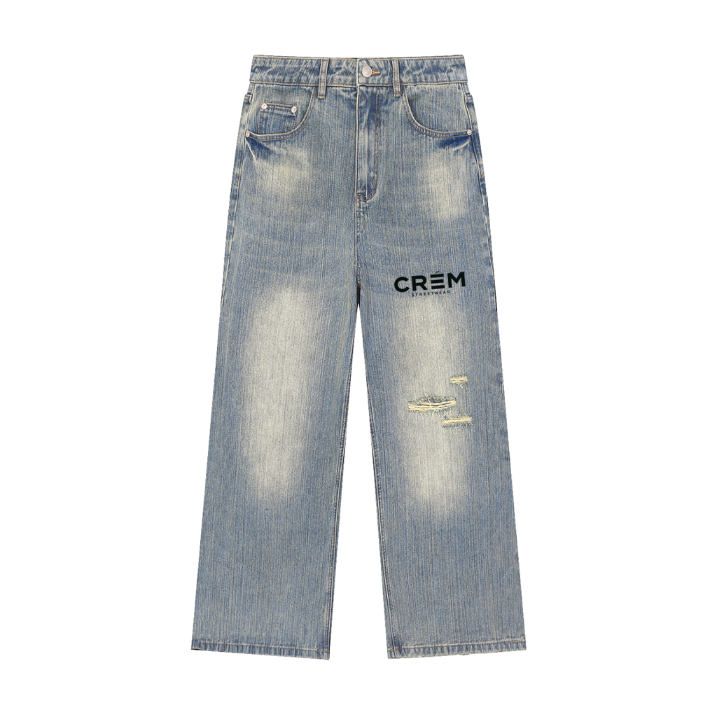 Vintage Wash Distressed Denim Jeans