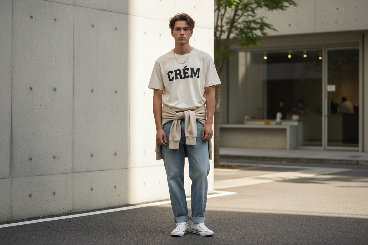 wearing tshirt that says CRÉM